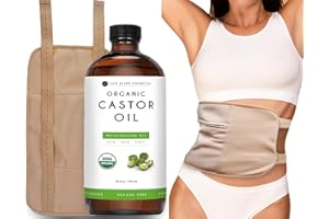 Kate Blanc Cosmetics Castor Oil Pack Wrap for Stomach & Belly (16oz Glass Bottle) Moisturize Body & Skin. Reusable, Adjustable, Comfortable Fit.