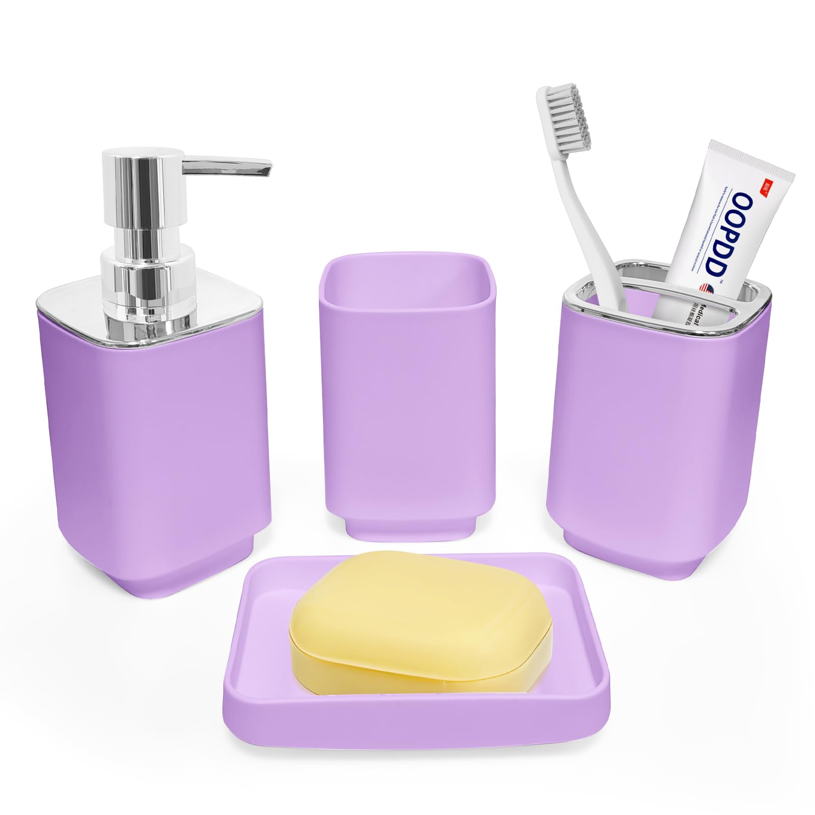 Photo 1 of ****this is a used one****Seeatoo 4 Piece Bathroom Accessory Sets, Light Purple Bathroom Accessories Sets Include Toothbrush Holders Set, Soap Dispenser, Soap Dish and Toothbrush Cup, Modern Bathroom Decoration