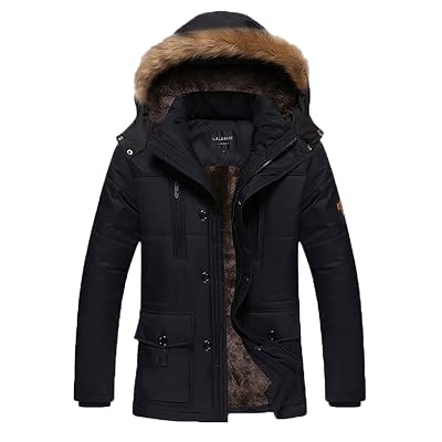 HENGJIA Mens Winter Warm Fleece Lined Coats with Detachable Hooded Windbreaker Jacket
