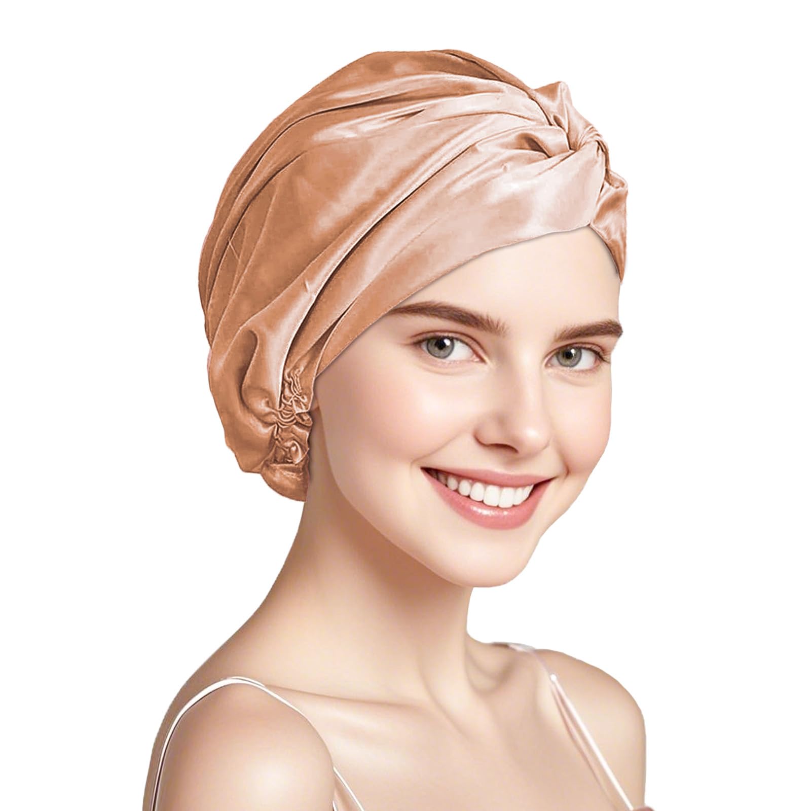 townssilk 100% Mulberry Silk Women Night Hat, 16 Momme Sleep Cap, Silk Shower Cap, Good for Hair, Protects Hair, Silk Night Cap, Double Layer, Cinnamon