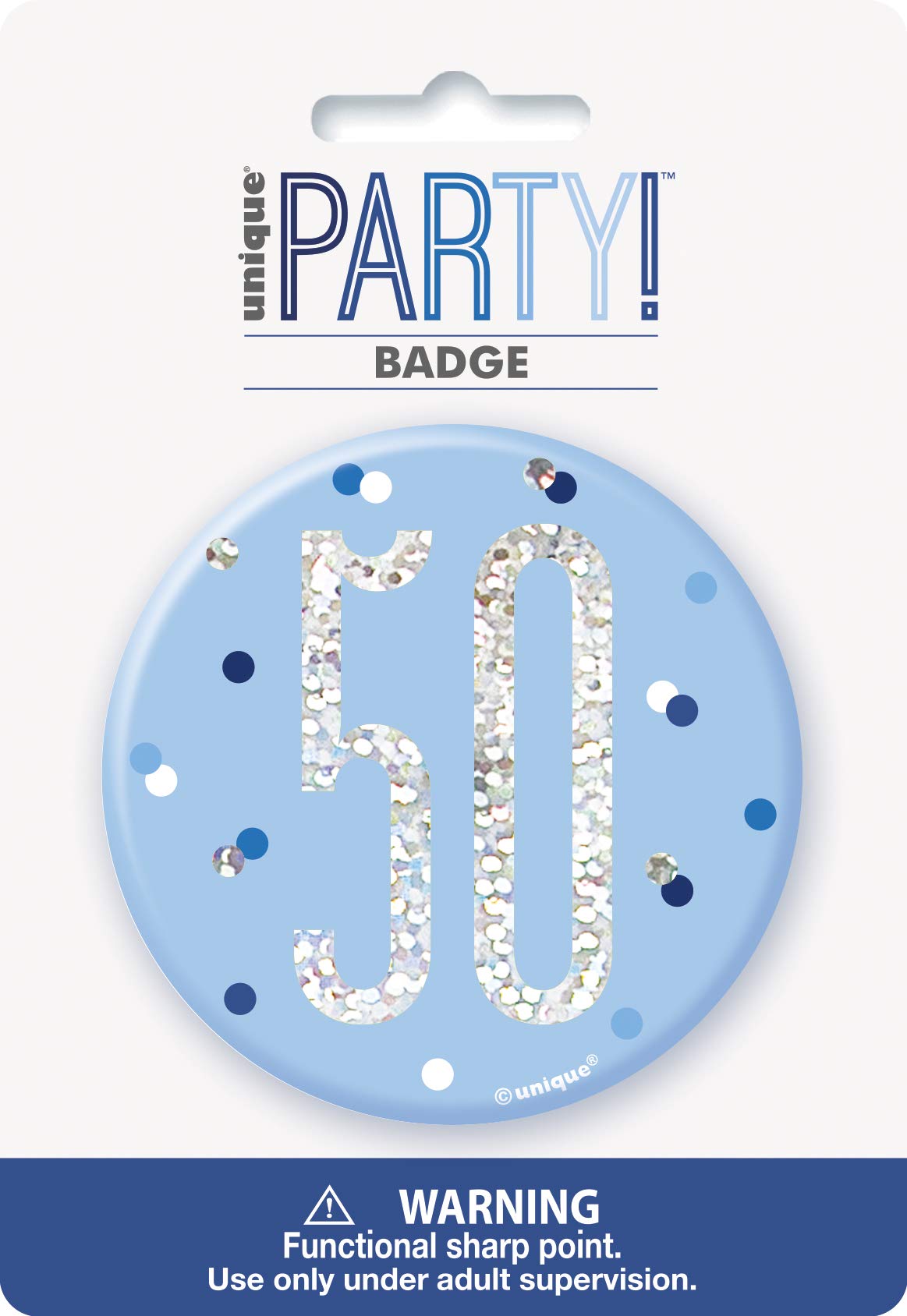 Unique Party 83522-3" Glitz Blue & Silver 50th Birthday Badge
