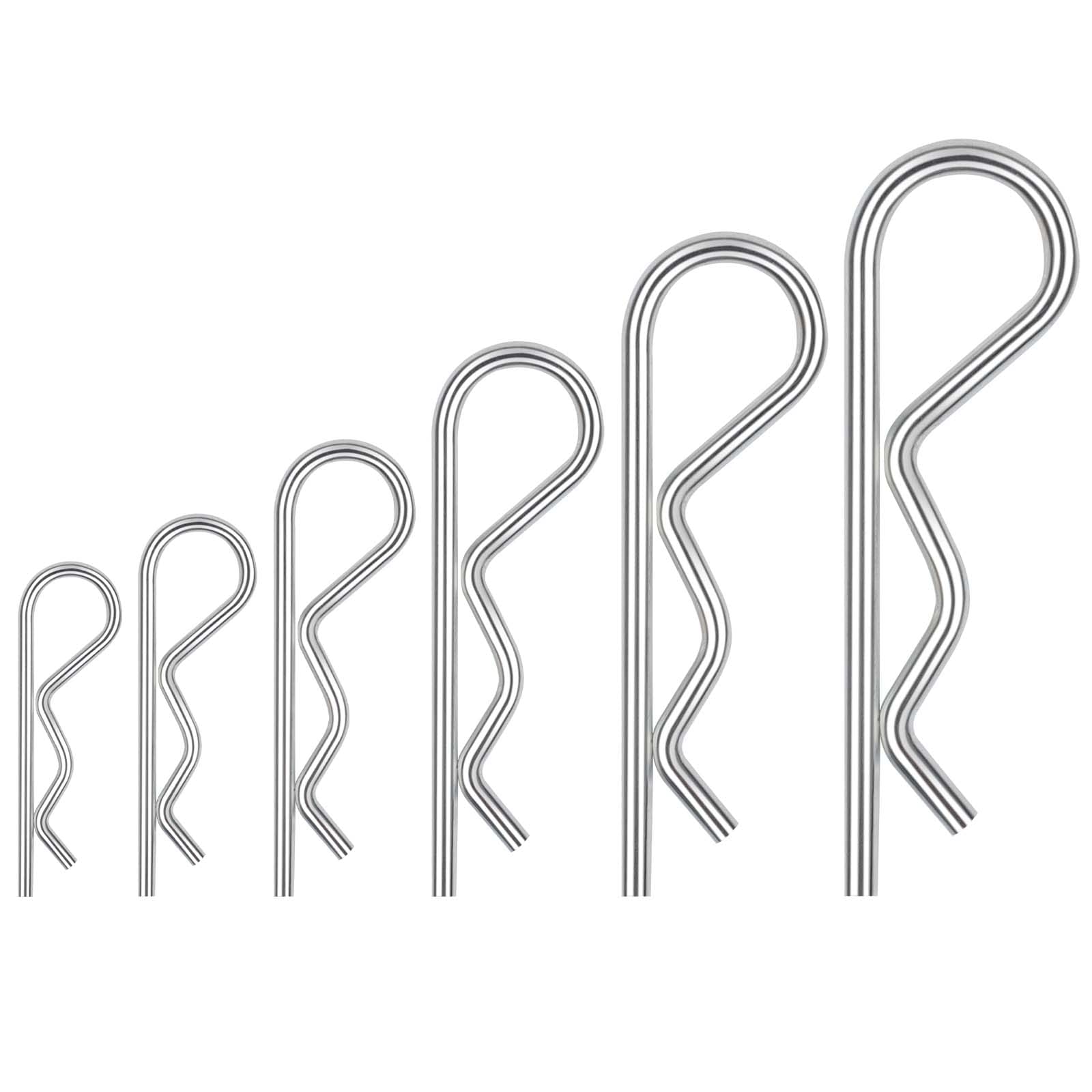 30 PCS R Clips Split Pins, Leryati Cotter Pins Assortment Kit with Storage box , 6 models Galvanized R-shaped pin Spring Hitch Cotter Pin Set , Cotters Clip for automotive garden tools tractors mowers