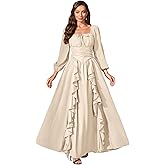 Abaowedding Renaissance Medieval Dress Women Ren Faire Dress, Square Neck, Long Puff Sleeves, Smocked Bodice, Ruffle Details