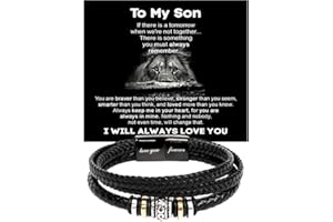 GLAVICY To My Son Bracelet, Braided Leather Bracelet with Stainless Steel Beads Message Card Inspirational Gift from Parents Meaningful Birthday, Graduation, Christmas Gift for Son