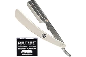 PARKER SAFETY RAZOR Parker SRW Professional Stainless Steel Barber Razor with 100 Premium Blades – Replaceable Blade Straight Razor for Precision Grooming, Men’s Shaving & Barbershop Use | Iconic Brand