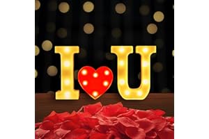 HARKTA I Love U Light Up Letters,3Pcs Love Sign LED Lights Decor,Marquee Letters for Valentines Day Decorations,Anniversary,Special Night Party Decoration,Extra 300Pcs Rose Petals Included,Battery Powered(I ❤ U Light 03)