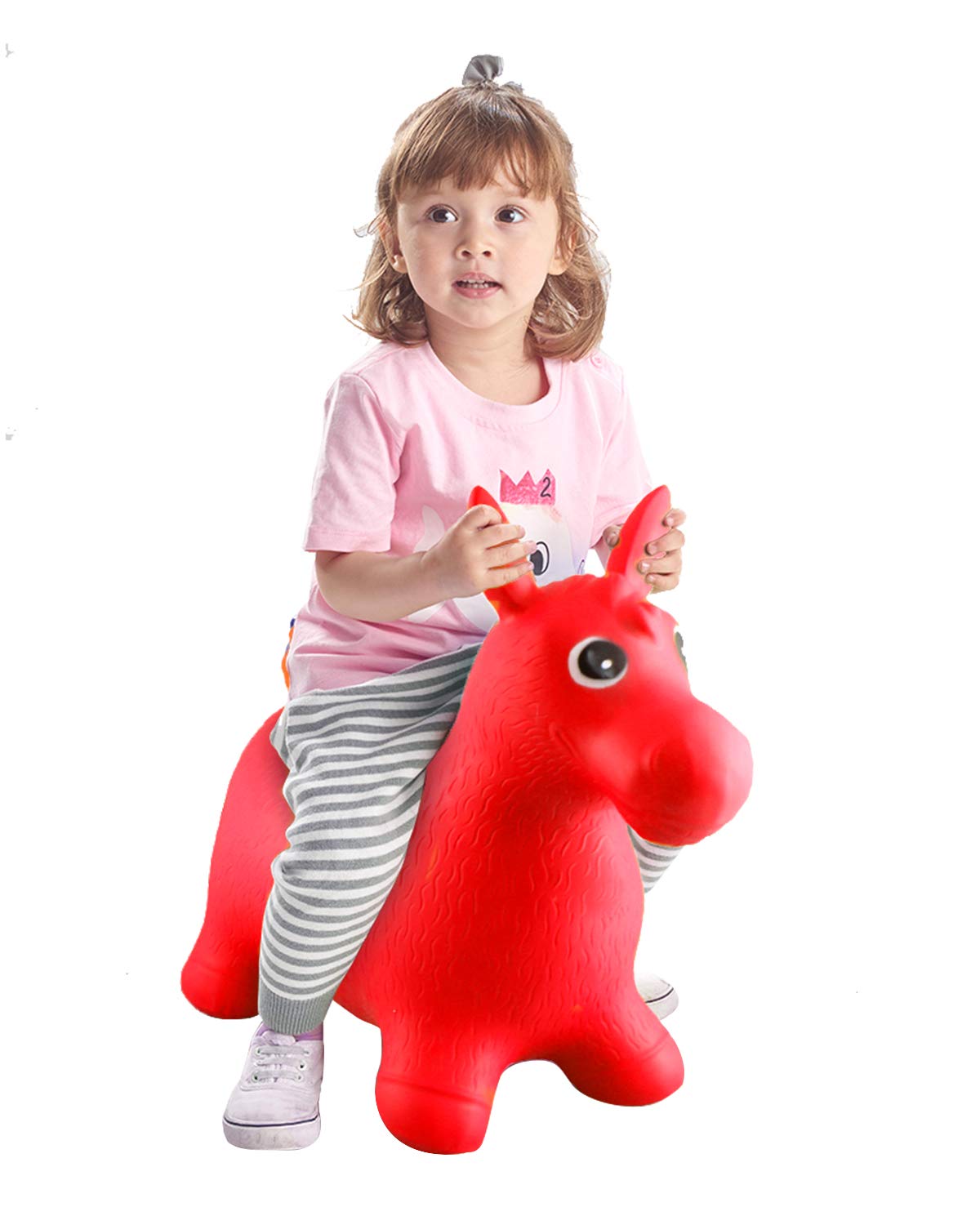 Rubber Bouncy Horse For Toddlers, Red Bouncing Hopper Animals, Baby