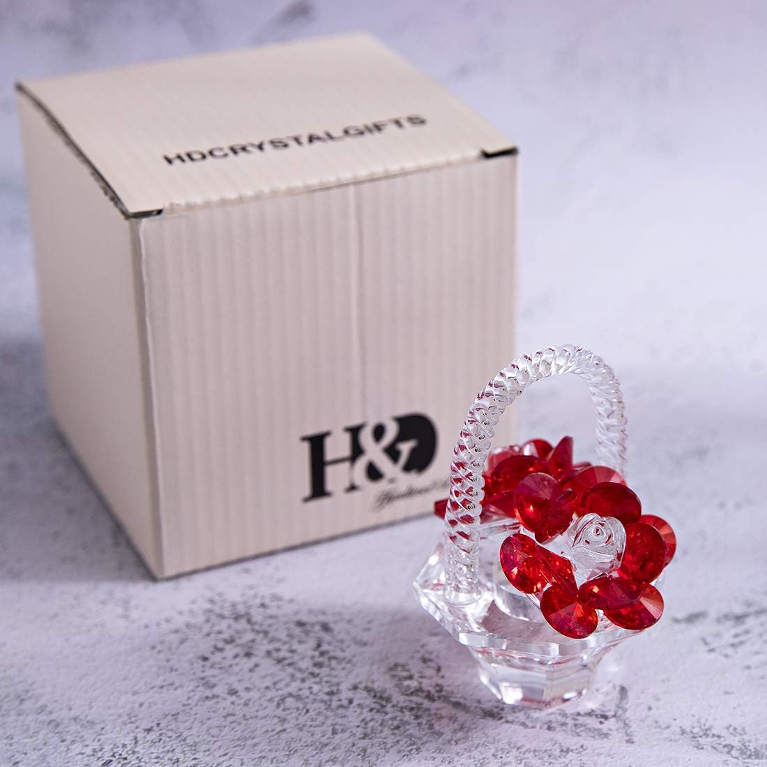 H&D HYALINE & DORA Cyrstal Rose Vase Figurine Glass Rose Ornament,Crystal Basket of Flowers Paperweight,Gift for Mom - Image 5