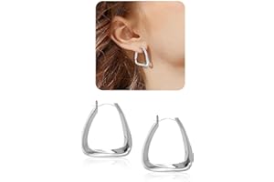 Thick Sliver Hoop Earrings for Women,Sliver Plated Sterling Silver Chunky Hoop Earrings Fashion Geometry Square Earrings,Hypo