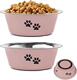 YUDANSI 860ml Pink Dog Bowls 2 Pack Stainless Steel Food Water Non-Slip Base