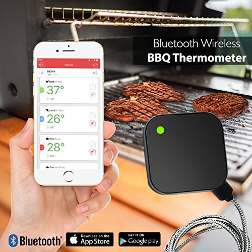 NutriChef Smart Bluetooth BBQ Thermometer Upgraded Stainless Probe