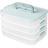Splotiva 4 Layers Storage Container, 1.61'' Extra-High Layer, Cookie Carrier, Dumpling Box, Stackable Food Container (White & Mint Green)