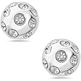 925 Solid Sterling Silver Cubic Zirconia Mushroom Stud Earrings -CZ Ball Round Jewelry - Women, Unisex