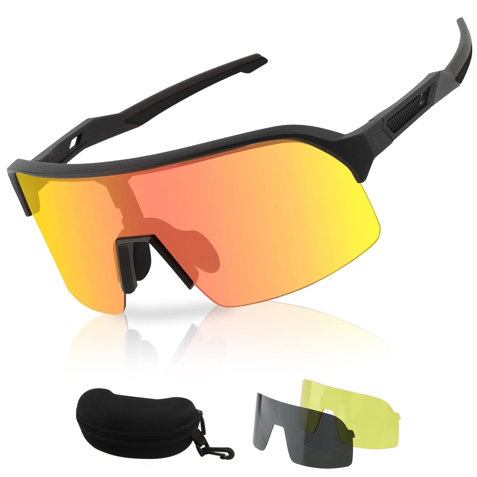 ToopMount Polarized Cycling Glasses, Sports Sunglasses with 4 Interchangeable Lenses, Anti-Fog Goggles of TR90 Full Rim Frame for Men & Women Hiking Fishing Baseball Golf