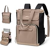 GOLF QUALITY Convertible Daypack Laptop Backpack for Women Men Carry on Tote Backpack Bookbag for College Work Nurse Travel,16Inch,Champagne Brown Black