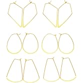 YAKRUNA 12PCS Large Geometric Earring Hooks for Jewelry Making, Hypoallergenic 14k Genuine Gold Plated Hoop Earrings for Women, Thin Ear Wires for DIY