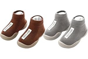 FABRST 2 Pairs Baby Sock Shoes Toddler Infant Non Slip Soft Rubber Sole Slippers First Walking Shoes for Baby Boys Girls