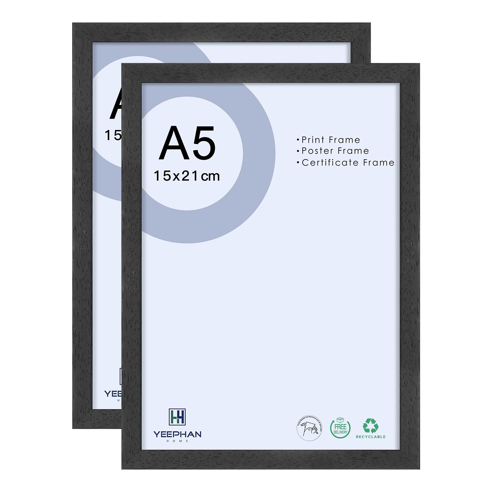 8 x 6 inch/a5 Black Picture Frame 21x15cm Photo Frame Made of Solid Wood with Perspex Front for Home Décor Wall Display,Freestanding and Wall Mountable,2 Pack