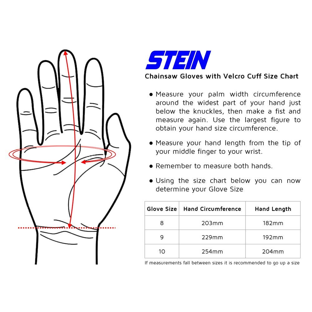 Stein Chainsaw Protective Gloves Class 0 Size 9, EN 381-7 Left-Hand Saw Protection Leather Forestry PPE, Orange / Black - Image 4