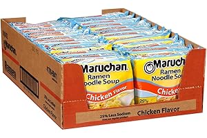 Maruchan Ramen Less Sodium Chicken, Instant Ramen Noodles, Ready to Eat Meals, 3 Oz, 24 Count