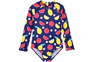 Alakuoti Long Sleeve One Piece Ruffle Swimsuit for Toddler Girls Baby Girl Rashguard Shirt with UPF 50+ Sun Protection