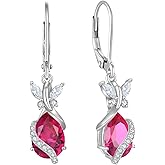 FYNSBLE Butterfly Earrings for Women 925 Sterling Silver Birthstone Dangle Drop Leverback Earrings Hypoallergenic Jewelry for Women
