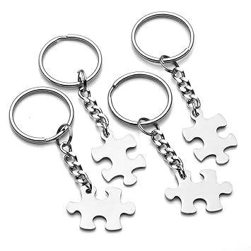 Zysta 4 Stück Edelstahl Paar BFF Schmuck Set Partner Schlüsselanhänger mit Puzzle Anhänger Silber