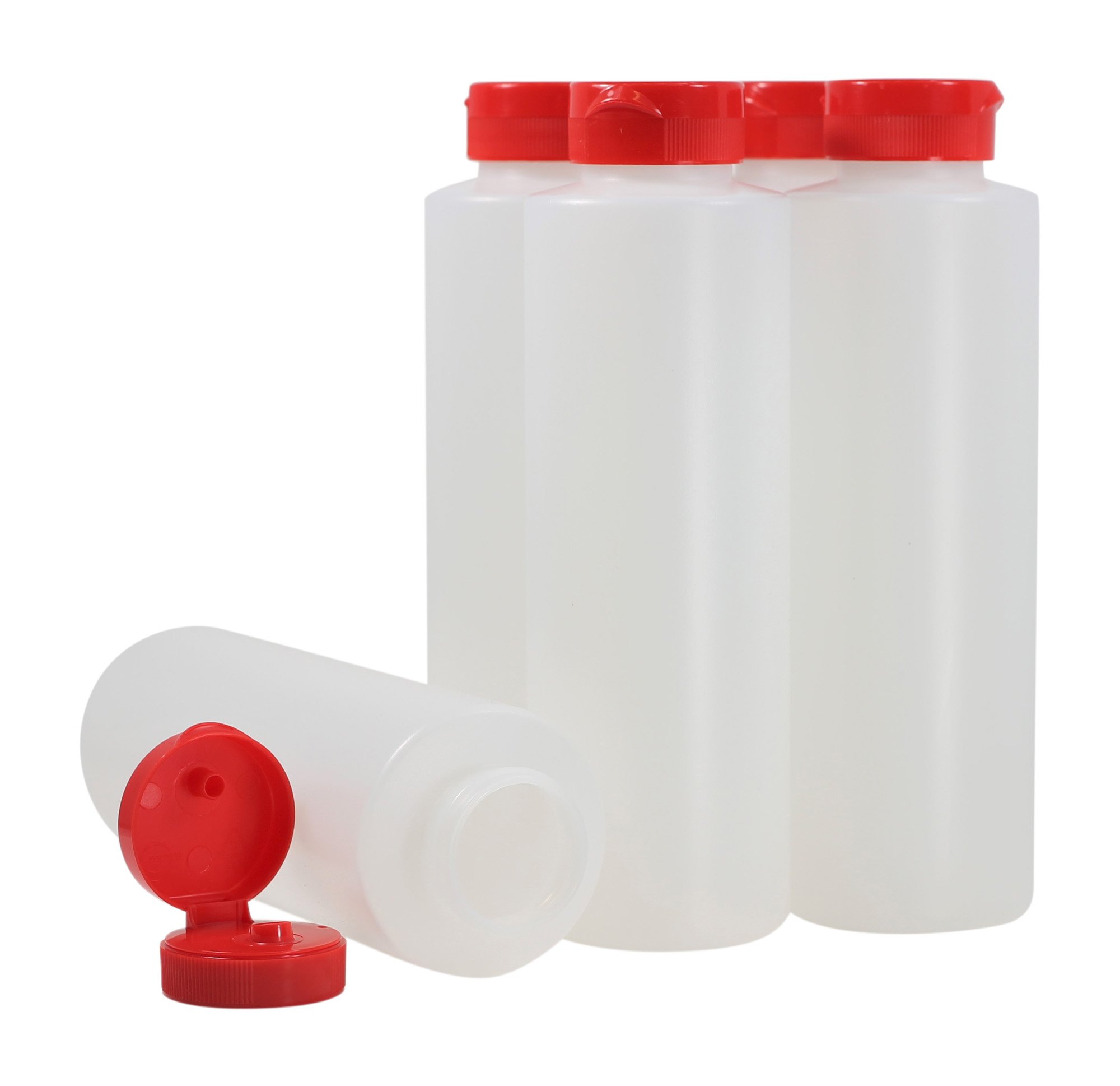 Condiment Squeeze Bottles with Flip Top Hinged Cap 16 oz Set of 5