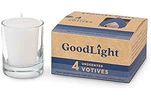 GoodLight Paraffin-Free Votive Candles, Vegan Palm Wax, Clean-Burning and All-Natural Votive White Candles | 15-Hour Burn Time (4 Unscented Votive Candles)
