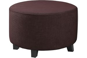 DKSLIPGO Ottoman Cover Stretch Ottoman Slipcover Round Ottoman Storage Cover Folding Stool Covers Furniture Protector Cover (Dark Coffee,X-Large)