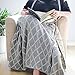 MOMA 100% Cotton Light Grey Cable Knit Throw Blanket for Couch Bed Sofa Chair, Gray White Stripe Reversible Decorative Knitted Blankets,51