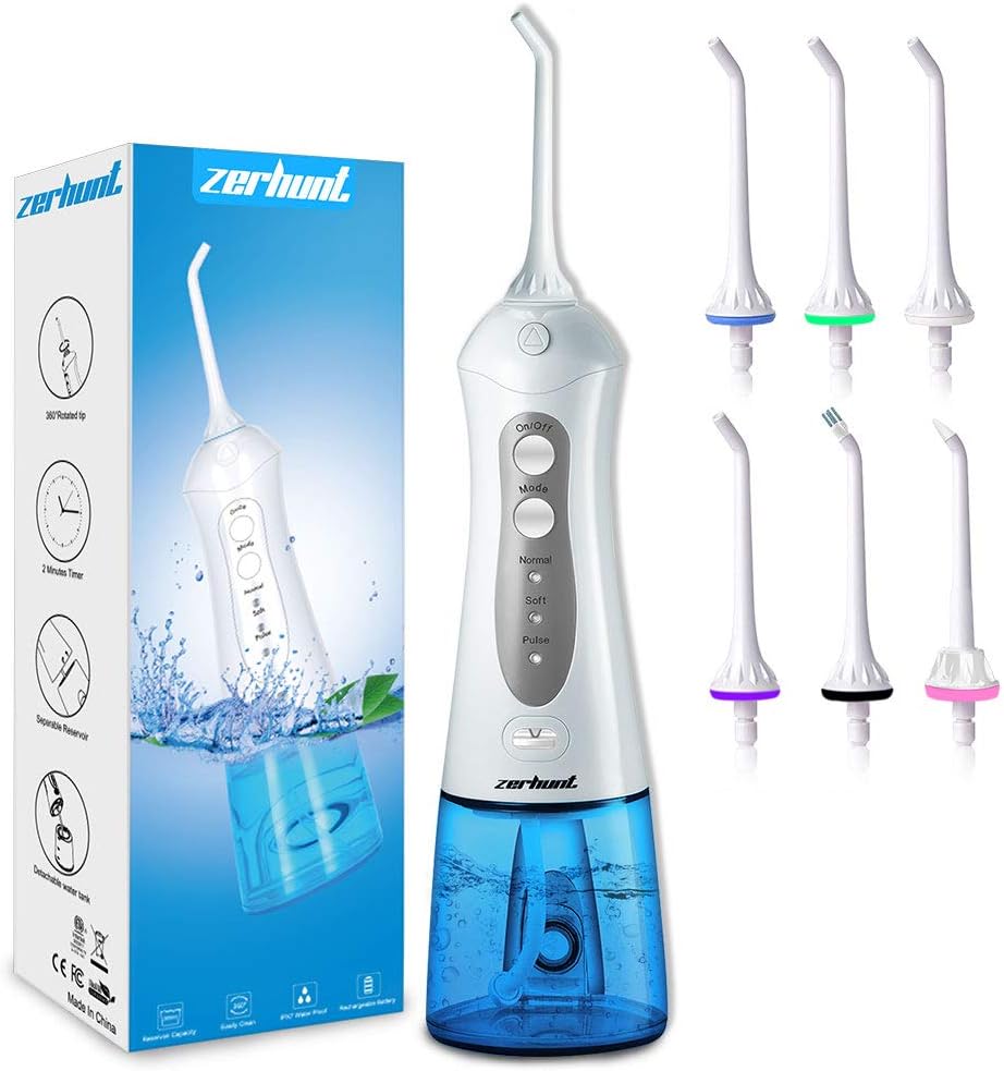 Cordless Water Flosser Teeth Cleaner, [NEWEST 2020] High Pulse Rechargable Portable Oral Irrigator For Travel, Braces & Bridges Care, IPX7 Waterproof With Interchangeable Jet Tips, Blue