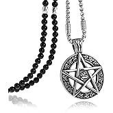 BLEUM CADE Star Pentagram Pentacle Pagan Wiccan Witch Gothic Pendant Necklace with Agate Chain 27"