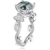 MEIDERBO Moss Agate Rings for Women 925 Sterling Silver Custom Engraving Moss Agate Engagement Ring Wedding Jewelry Engagement Gifts for Her