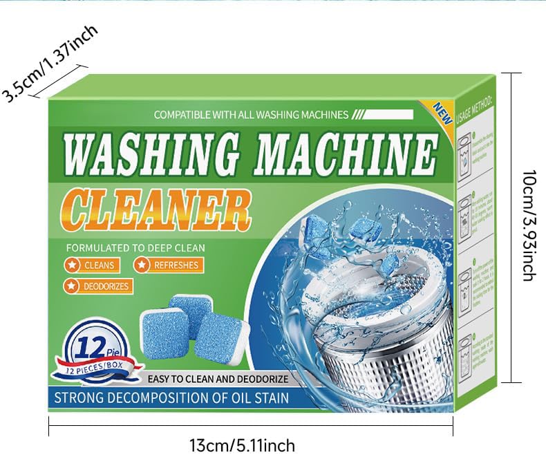 Uniiking® Washing Machine Cleaner Descaler 12 Pack - Deep Cleaning Tablets for HE Front Loader & Top Load Washer, Septic Safe Eco-Friendly Deodorizer, Clean Inside Drum and Laundry Tub Seal