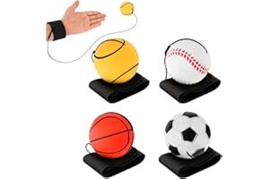 DSLSQD 4 Pieces Wrist Return Ball, 2 Inch Rubber Rebound Ball Wristband On A String Sports Wrist Ball Includes Basketball, Baseball and Football for Teens Adults Wrist Exercise or Play