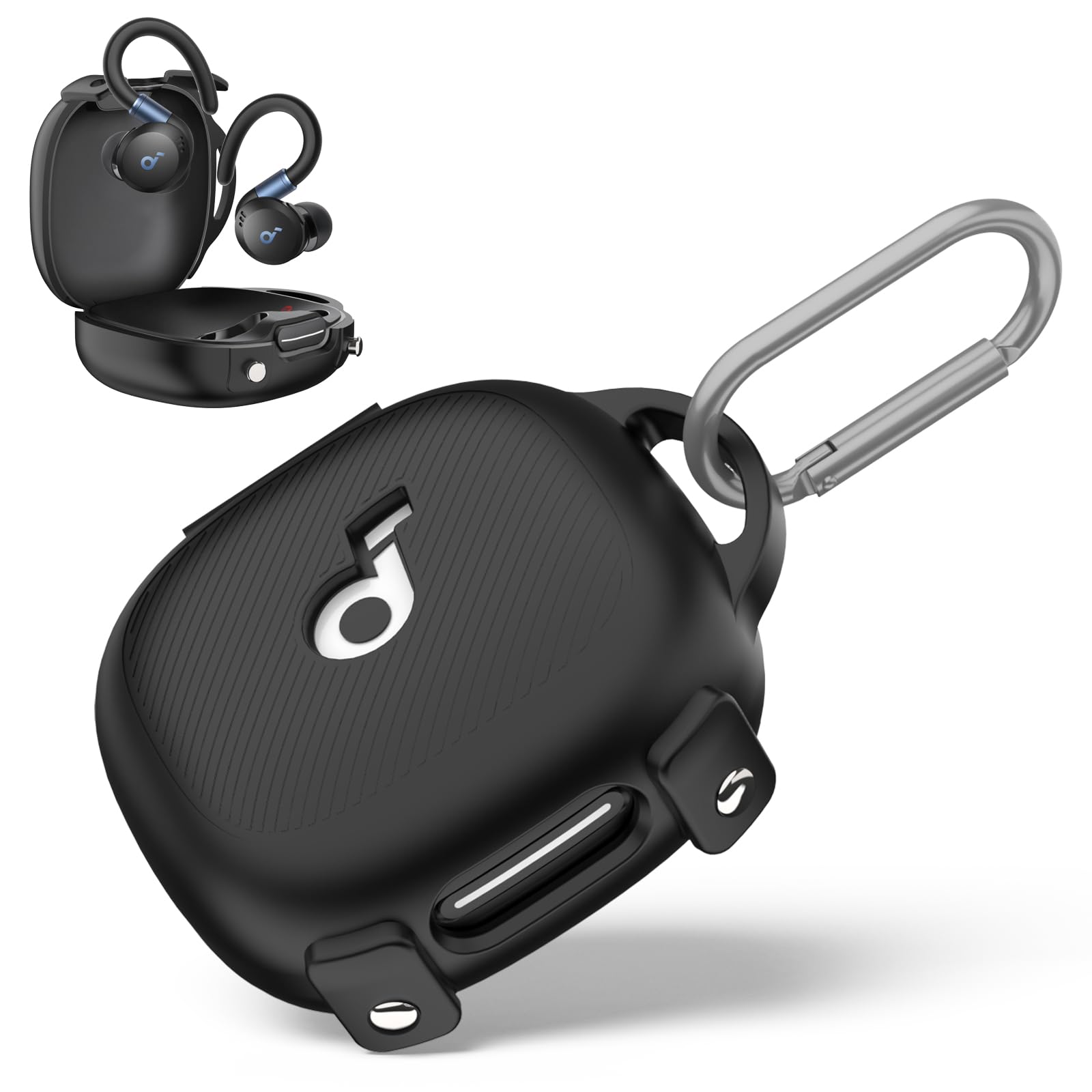Photo 1 of WADVCU for[Secure Lock] Soundcore Sport X20 Case Cover, Soft Silicone Protective Scratch Resistant Logo Visible Design Cover for Soundcore Sport X20 by Anker Charging Case with Carabiner-Black