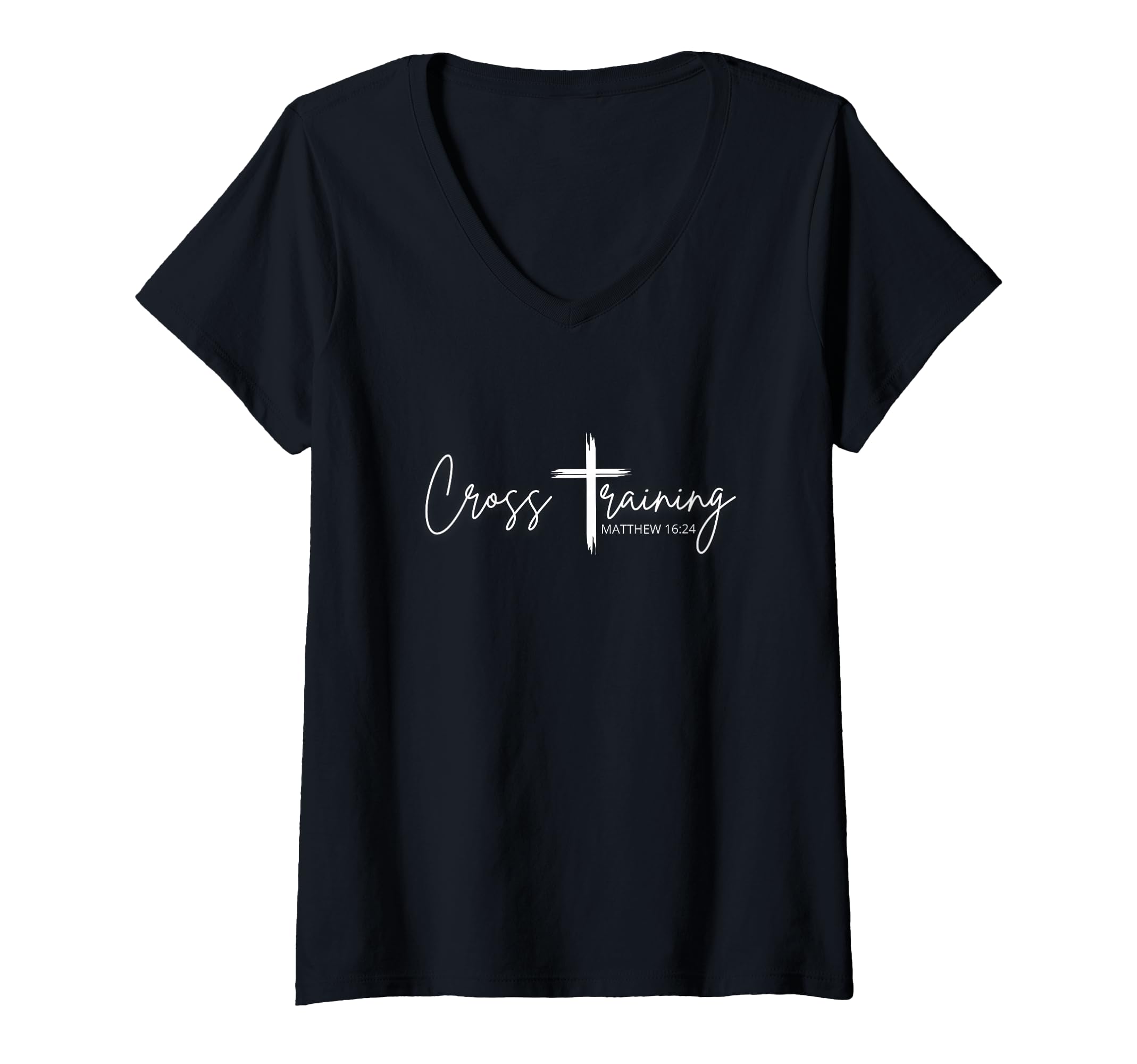 Womens Pastor Christian Bible Verse Matthew 16:24 Cross Training V-Neck T-Shirt