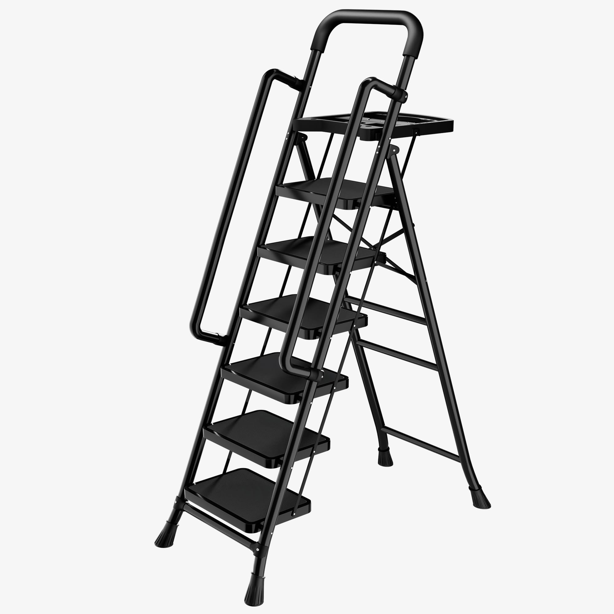 Photo 1 of ** similar item** Step Ladder with Platform,Folding Step Stool,Heavy Duty Step Ladders with Anti-Slip Widen Pedals,Handrail,Safe-Lock Design,Step Ladder for Adults (Black, 6 Step+Handrail)