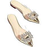 Floerns Women's Rhinestone Transparent Closed Pointed Toe Backless Mules Flat