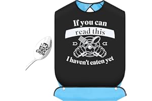 FreeNFond Funny Adult Bibs for Men Women Elderly Eating Clothing Protectors with Crumb Catcher and Coffee Spoon Gag Gifts (Read)