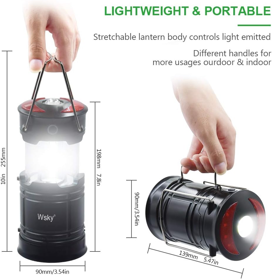 Wsky Led Camping Lantern Rechargeable - Hight Lumen - Best Lantern Flashlight Light, Rechargeable, 4 Modes, Water Resistant Light - Best Camping, Outdoor, Emergency Flashlights Lanterns: Sports & Outdoors