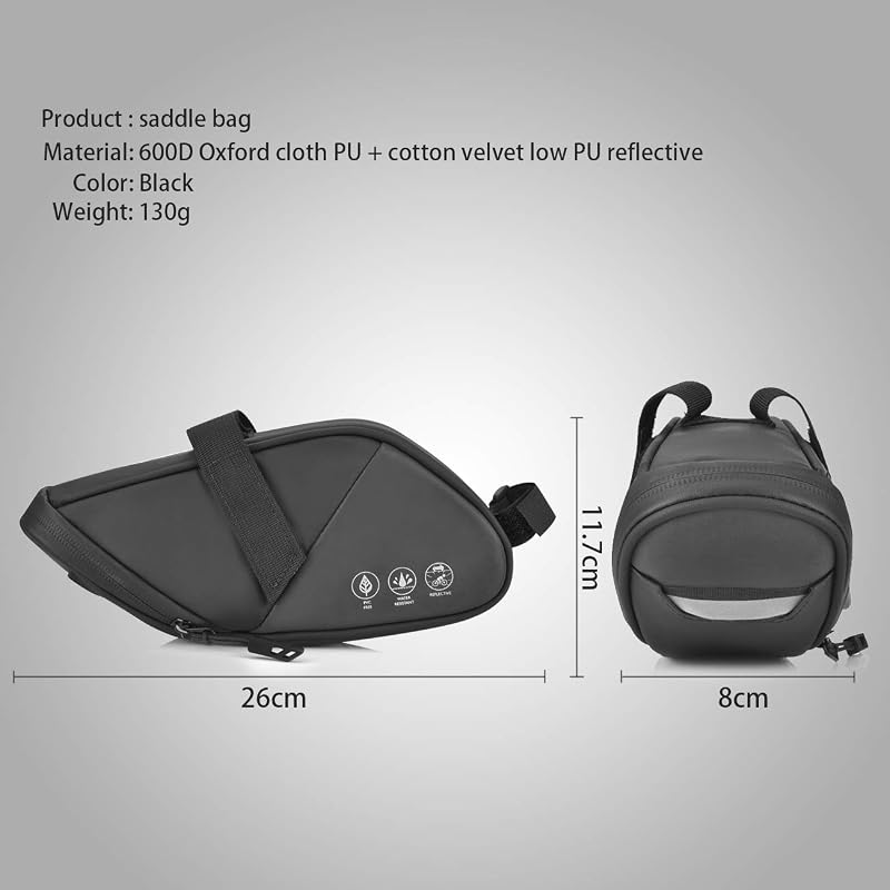 Sacoche de Selle de vélo avec réfléchissant, Sac de Queue de vélo étanche, Sac de siège sous Le siège résistant à la déchirure, Sac de vélo de Route VTT pour Le Cyclisme en Plein air