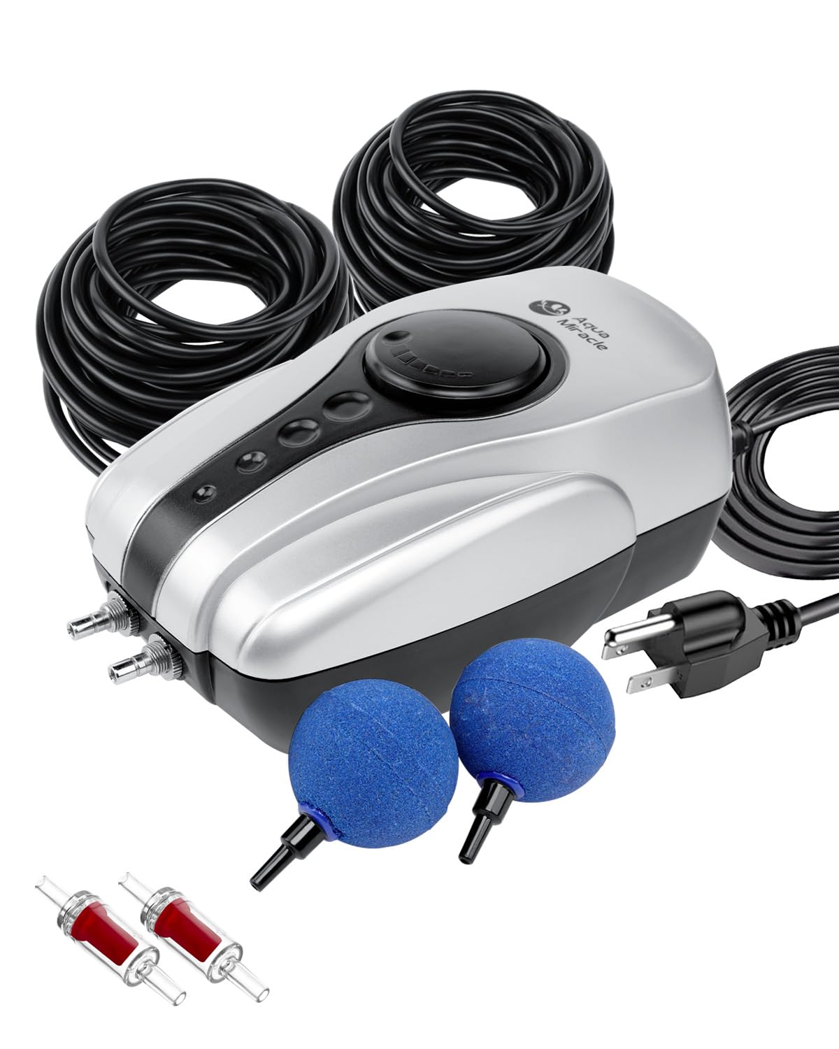 Photo 1 of AquaMiracle All-in-One Koi Pond Aerator for Outdoor Ponds up to 1000 Gallons, Pond Air Pump Pond Aeration System with Double Outlet Airline Tubing Air Stones Check Valves