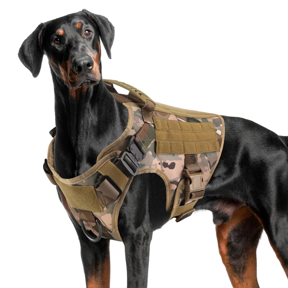 FEimaX Tactical Dog Harness for Military Patrol Working Dog No Pull Molle Vest Large Dogs Service Harness with Handle and Front Clip for Hunting Training Hiking (Camouflage, M)