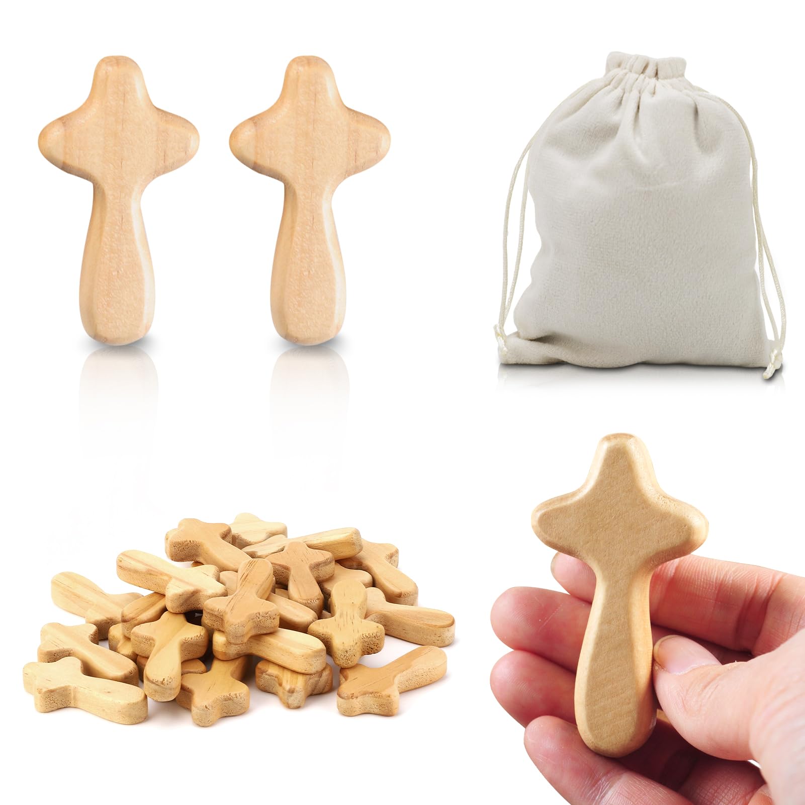 24 Pieces Small Wood Crosses, 2.36in Portable Prayer Pocket Holding Crosses,Crucifix, Natural Wooden Crosses Pendants for Party Favors Necklace Jewelry Making DIY Craft Handmade (Burlywood)