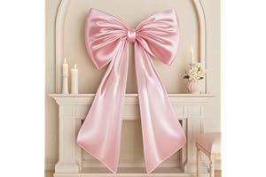 FROOVA Large Pink Bow for Coquette Room Decor, 40x24 In Satin Ribbon Tie Coquette Birthday Decorations, Giant Pastel Pink Hanging Wall Decor for Ballerina Girl Just Want to Be One (Internal Stability Layer)