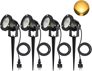 SanGlory 4 Stück 7W LED Gartenstrahler IP65 Wasserdicht, LED Strahler mit Erdspieß für Beleuchtung Garten, Terrasse, Pflanzen LED Gartenleuchte Warmweiß 3000K, 2,0 m Kabel mit Stecker