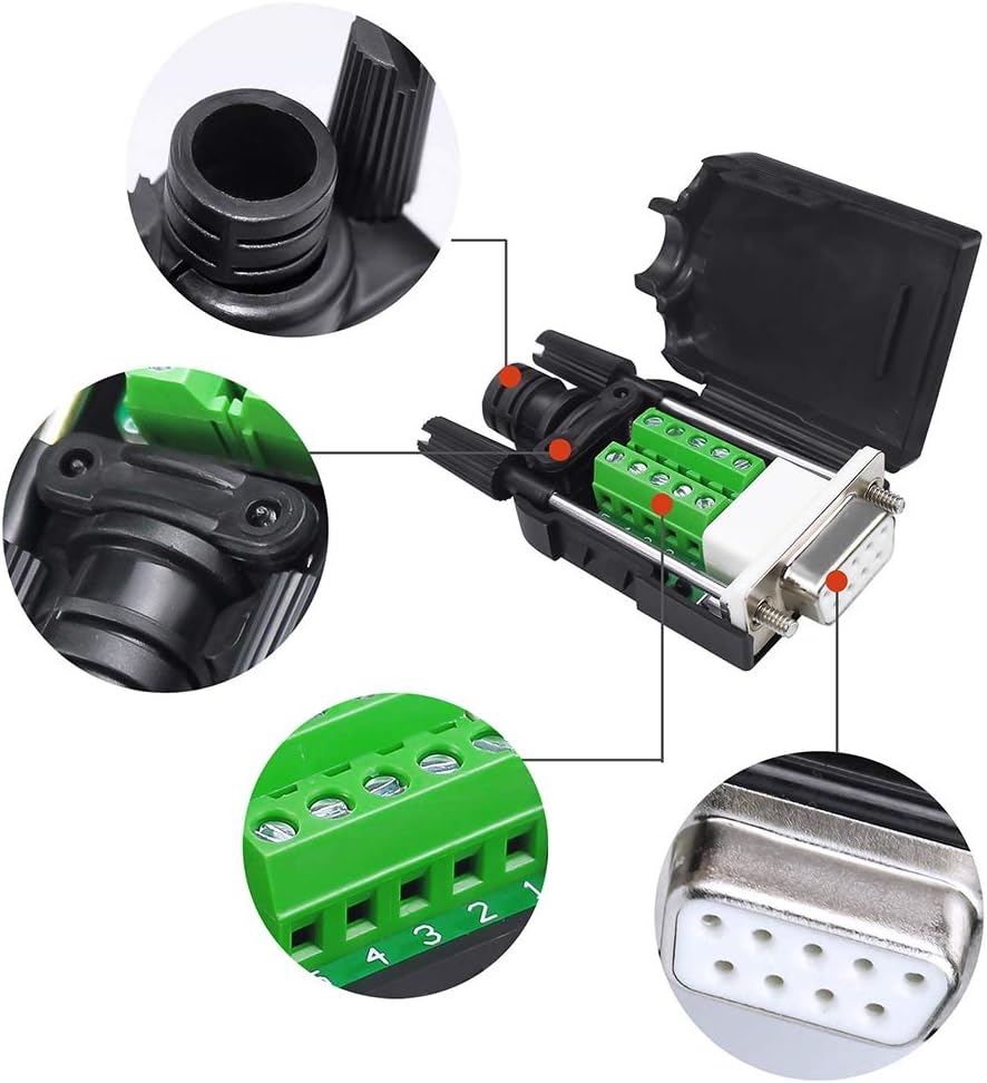InduSKY 2Pcs DB9 Solderless Breakout Connector to Wiring Terminal RS232 ...