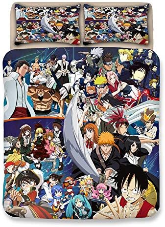 Micosplay 3D Printed Naruto One Piece Sakura Anime Full Character 3PCS Duvet Cover Set Cover Bedding Set Soft Collection Home Decor UK Double